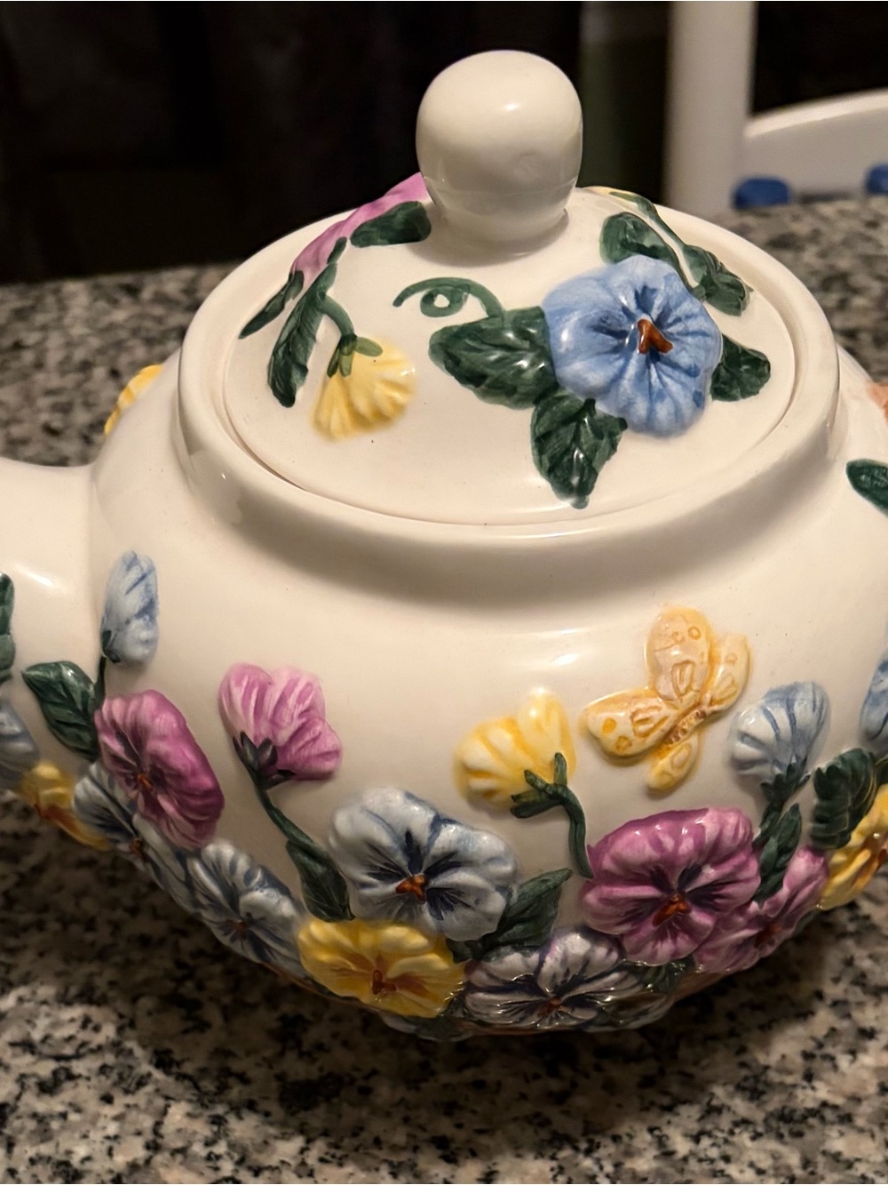 Hand-Painted Floral Ceramic Teapot in Cream with Multicolor Flowers Flowers, Inc
